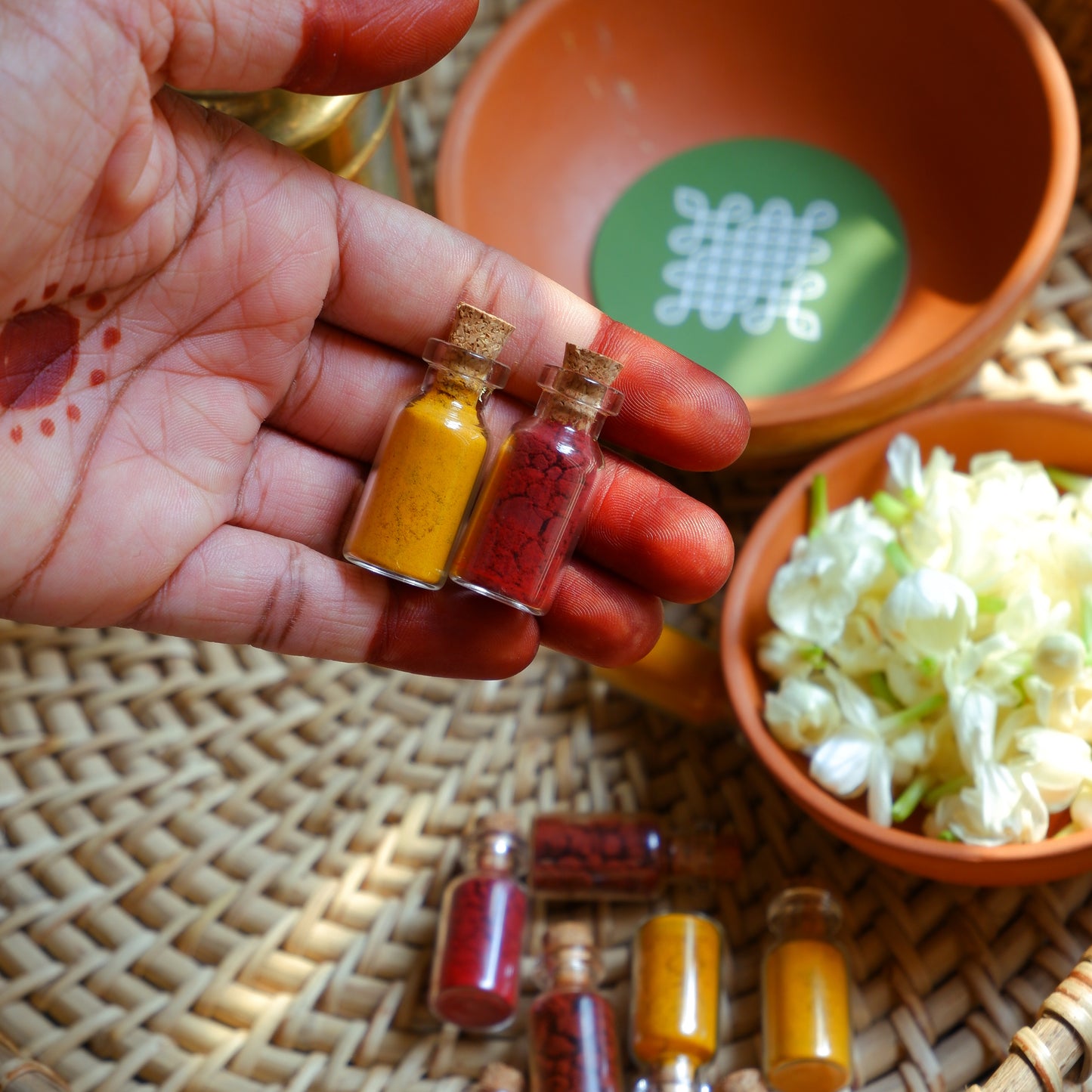 Eco friendly haldi kumkum return gift bottles for pooja and festive occasions