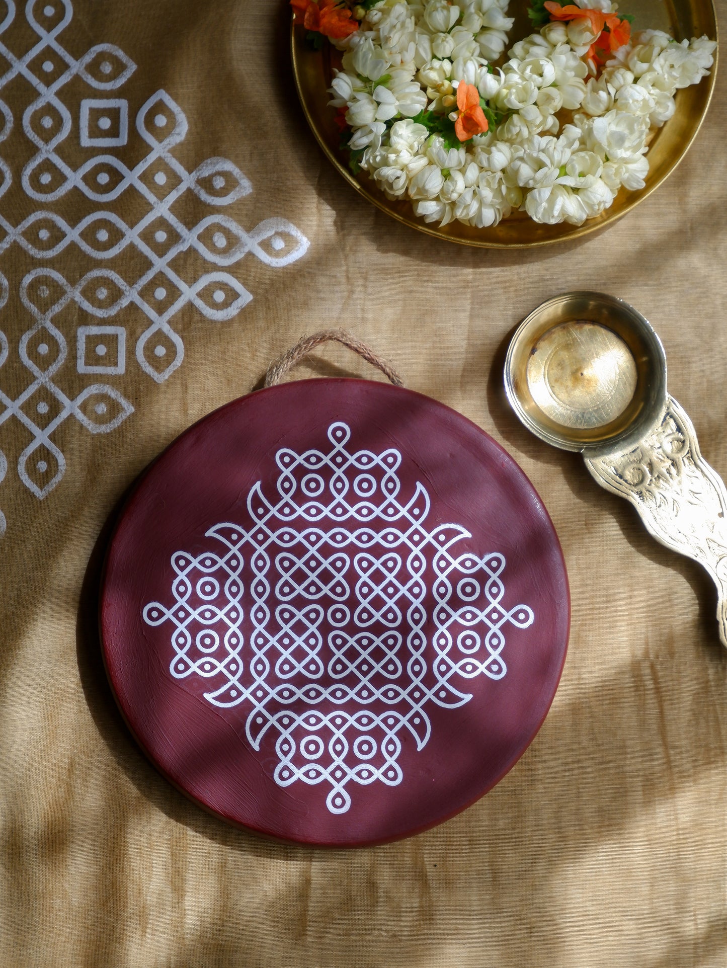 Sumati Maroon Kolam Wall Plate-8"