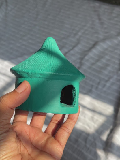 Handmade Terracotta Hut- Maroon+ Green