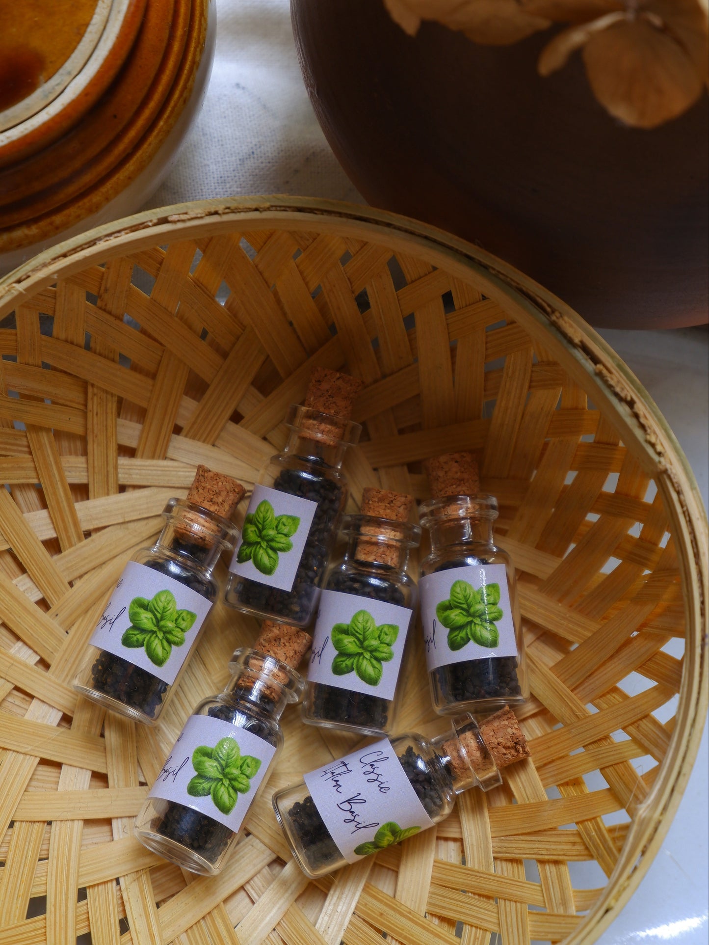 Classic Italian Basil Seed Vial Return Gift in Glass Bottle