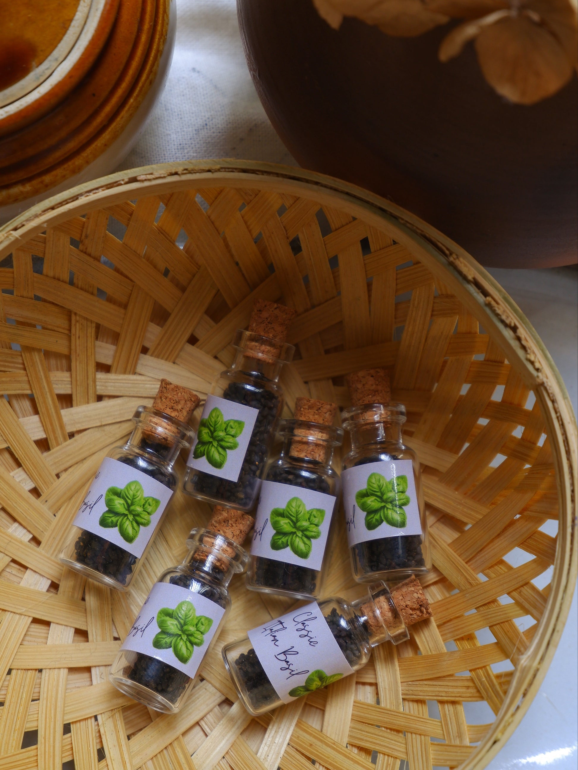 Classic Italian Basil Seed Vial Return Gift in Glass Bottle