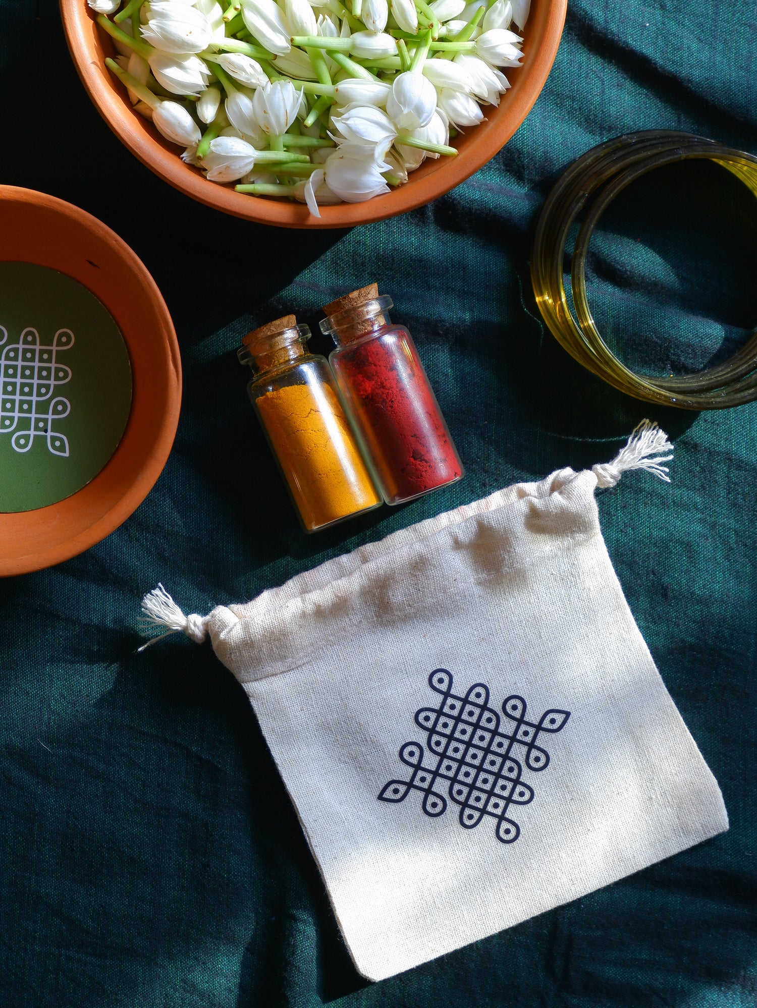 Small Kolam Cotton Pouch for haldi kumkum return gifts