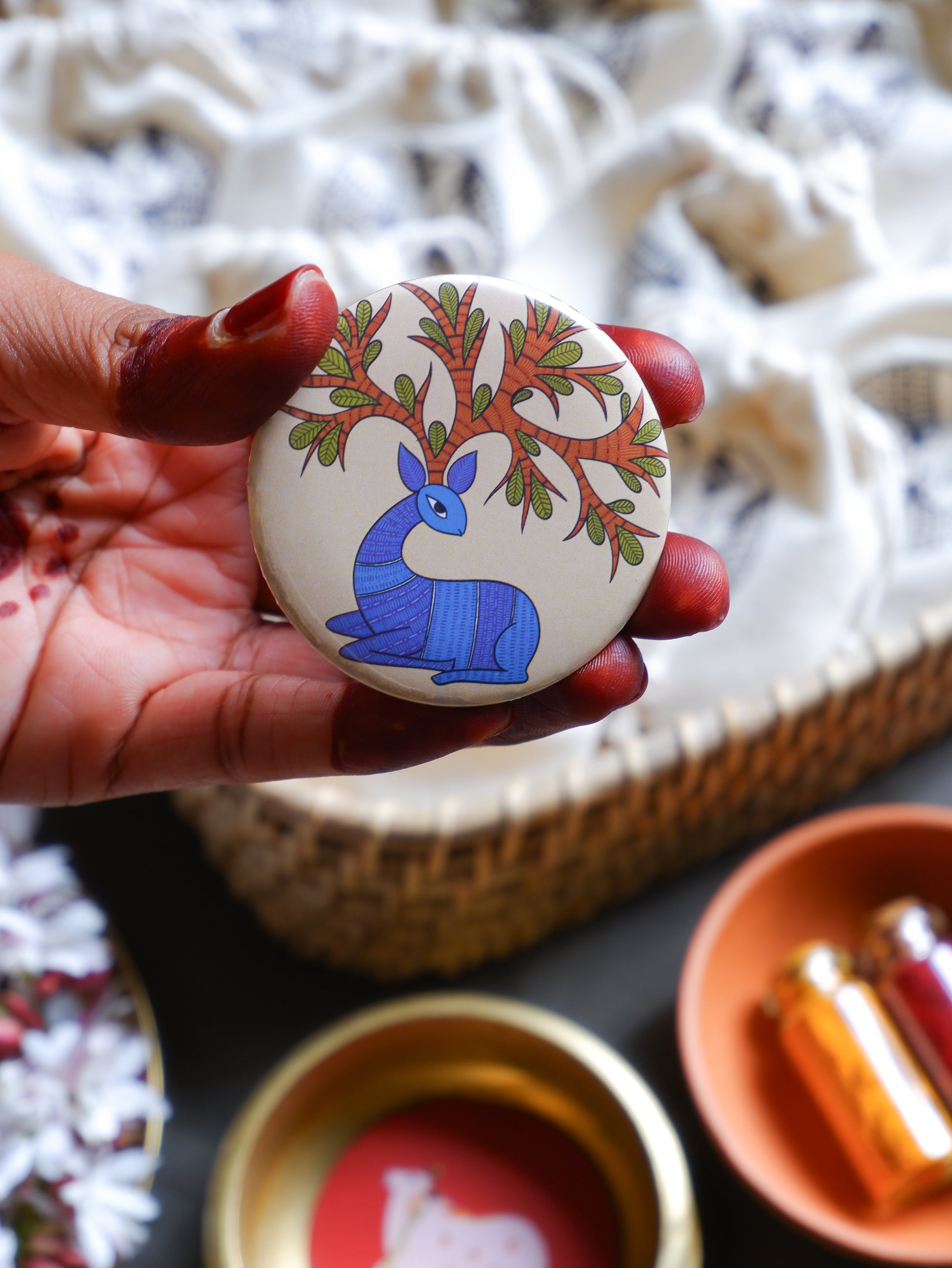 Gond deer fridge magnet inspired from Indian folk art