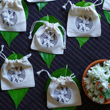 Madhubani fish cotton pouches return gifts for weddings