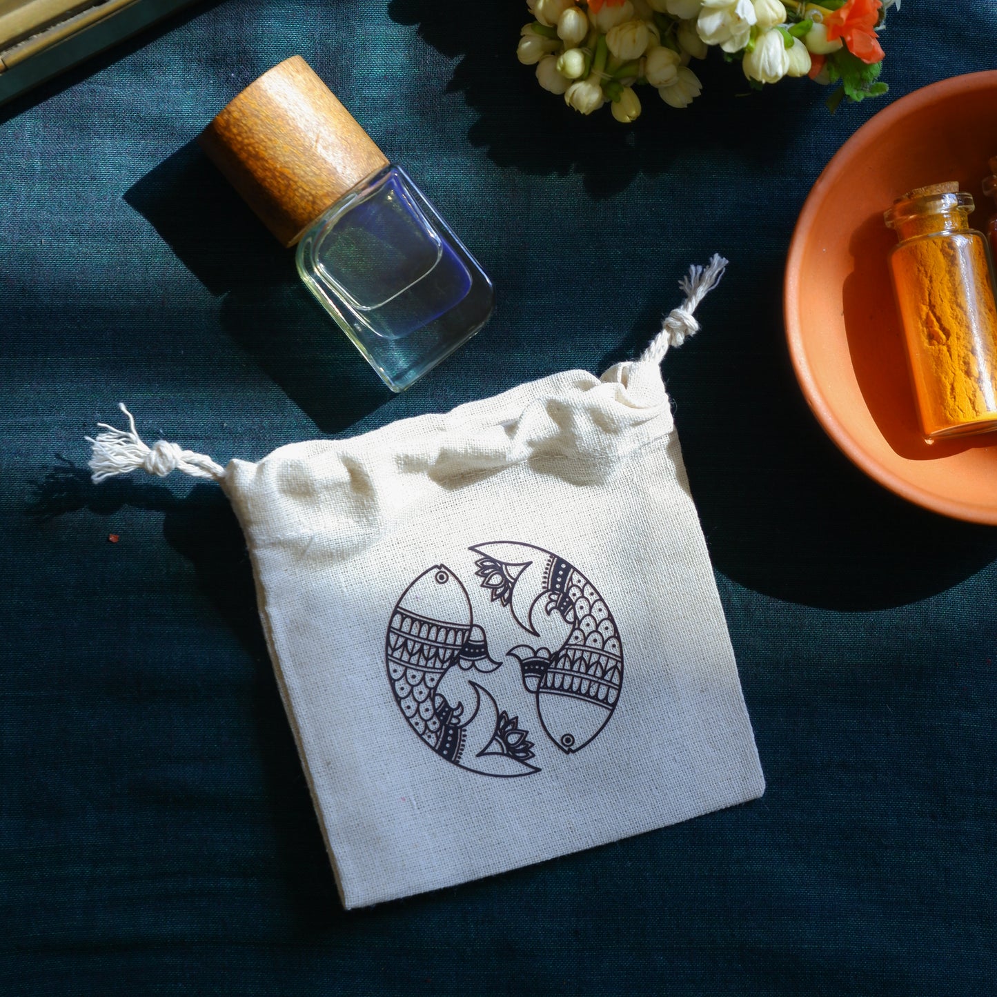 Eco friendly cotton return gift pouch with Madhubani