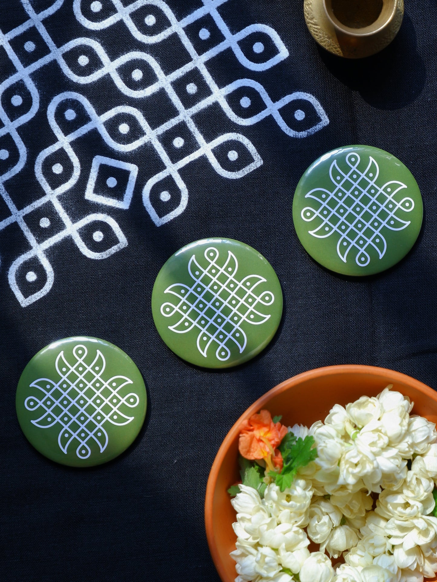 Green Kolam fridge magnets traditional return gifts