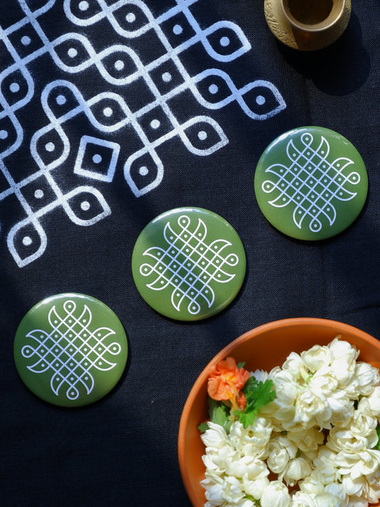Green Kolam fridge magnets traditional return gifts