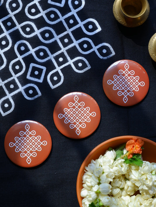 Orange Sikku Kolam fridge magnet Indian Home Decor
