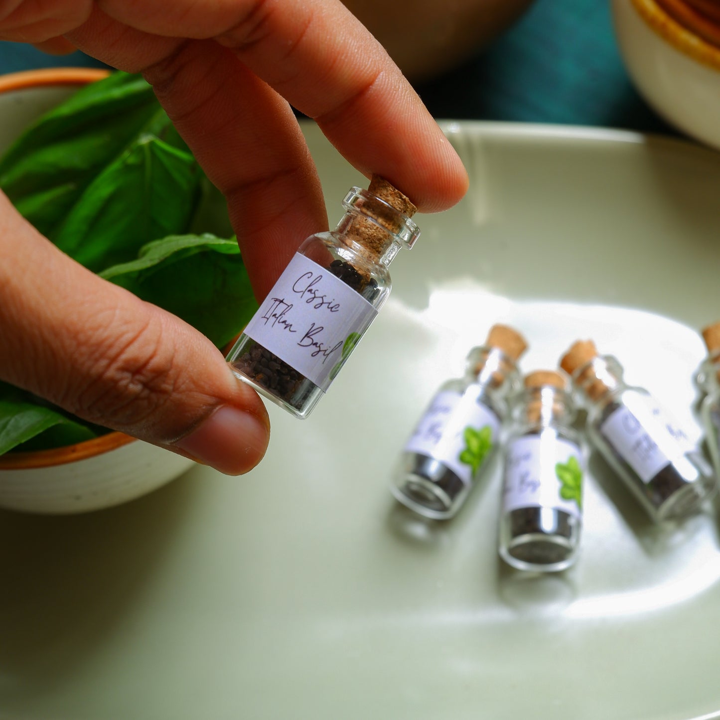 Mini Glass Seed Vial Filled with Italian Basil Seeds for Sustainable Return Gifting
