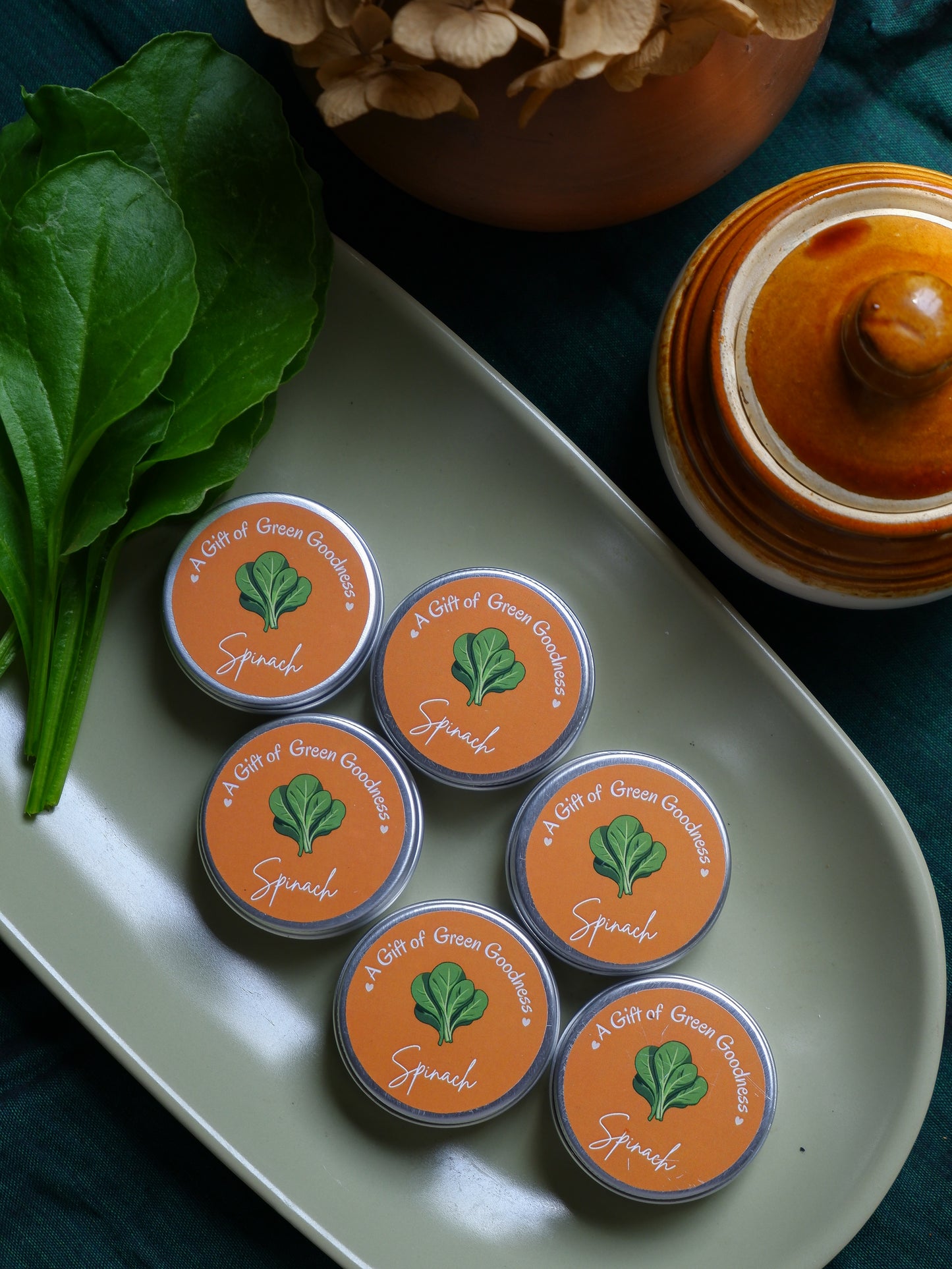 Spinach seeds return gifts in seed tins eco friendly sustainable gifts