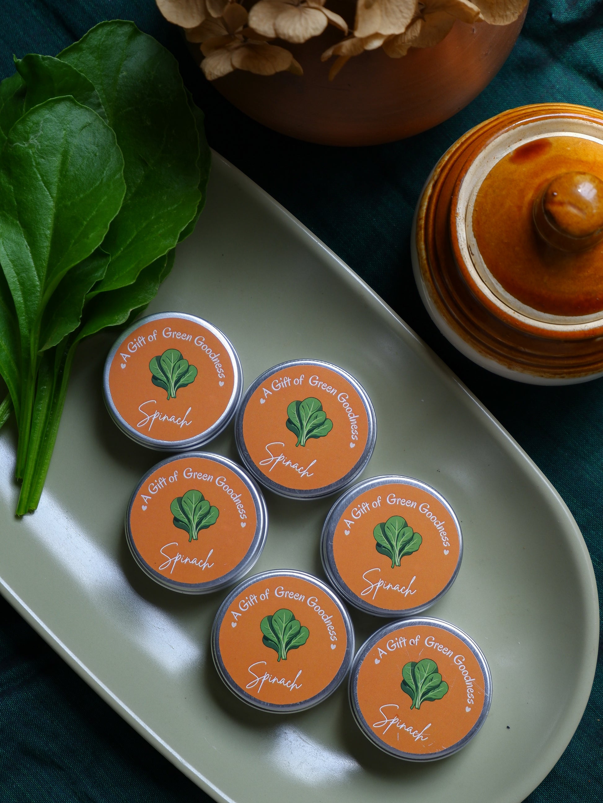 Spinach seeds return gifts in seed tins eco friendly sustainable gifts