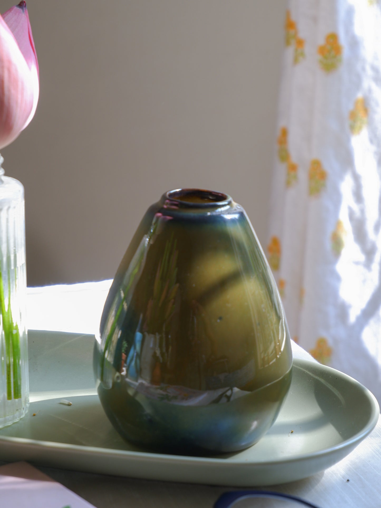 Olive Conical Ceramic Vase