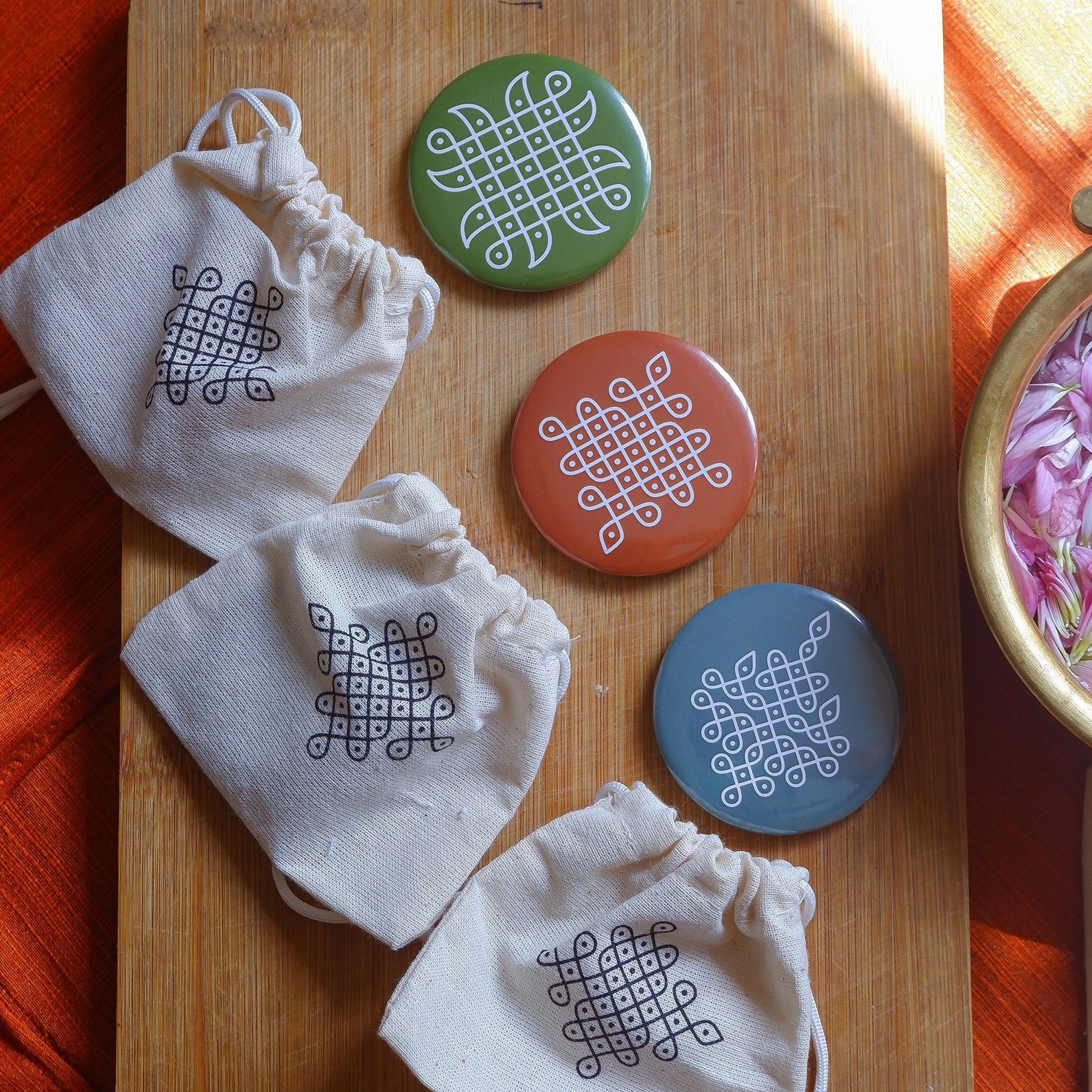 Affordable return gifts rooted in tradition  with Kolam designs Fridge magnets