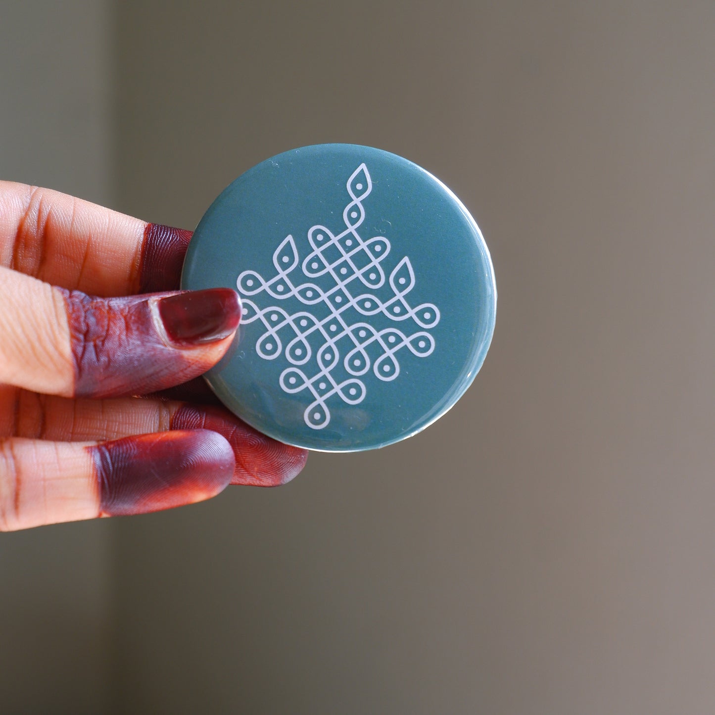 Blue Sikku Kolam Fridge Magnet inspired by traditional Kolam art