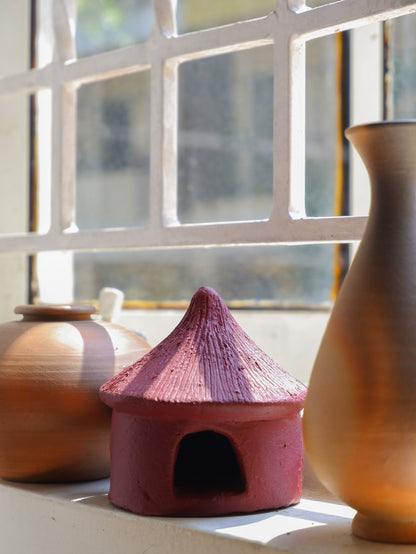 Handmade Terracotta Hut- Maroon