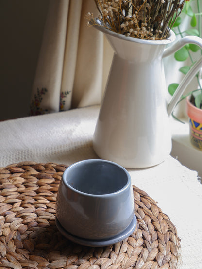 Shop online from Prakrti Garden Boutique  this mini cool grey ceramic pot set for  succulents. delivered all India.